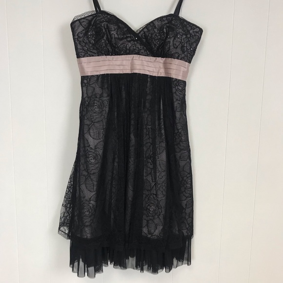 BCBGMaxAzria Dresses & Skirts - BCBG MAXAZRIA Black Pink Floral Lace Tulle Dress